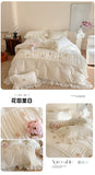 Korean Princess Style Lace Ruffles Wedding Bedding Set Soft Rose Flowers Four-Piece Set Duvet Cover Bed Sheet Pillowcase 4Pcs