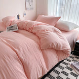 Bed Linen Solid Cotton Bedding Set with Sheet Duvet Cover Pillowcases Single Couple Bedsheet King Queen Double Twin Size