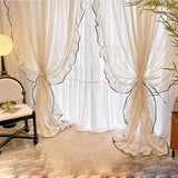 French Retro Romantic Beige Ruffled Lace Sheer Curtain Tulle with Black For Edge Living Room Bedroom Homestay Home Decoration