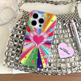 Cute Heart Colorful Rainbow Star Glitter Phone Case for IPhone 14 15 16 Pro Max 15pro 13 IMD Silicone Shockproof Back Cover Case