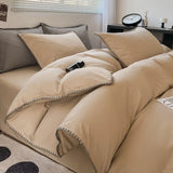 3pcs Solid Color High Quality Duvet Cover Set Luxury Purple Comforter Cover with 2 Pillowcases Triangle Sewn Edge Design Bedding