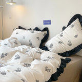 Korean Princess Style Floral Ruffles Bedding Set Single Queen Size 100% Cotton Duvet Cover Flat/Fitted Bed Sheet Pillowcases
