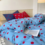 Polka Dot Bedding Set Blue Red Dots With Pillowcases  For Teen Girls Women Cozy Bedroom Decor Full Queen Size