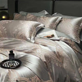 Luxury Satin Jacquard Duvet Cover Set Nordic Double Bed Quilt Cover Bedding Set Adlut Pillowcases Sheet Queen King Home Textiles