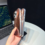 Retro Fashion Brown Smudging Silk Satin Texture Glossy Protective Phone Case Cover for iPhone 17 16 15 14 13 Pro Max