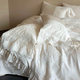 Romantic French Lace Ruffles Princess Wedding Bedding Set 1000TC Egyptian Cotton Duvet Cover Flat/Fitted Bed Sheet Pillowcases
