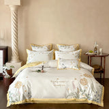 100% Cotton Flowers Embroidery Luxury Bedding Set Double Queen King Size Duvet Cover Set Flat/Fitted Bed Sheet Pillowcases 4Pcs