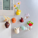 Fridge Vase Tiny Plant Magnets Fridge Accessories 8 Pieces Resin Funny Plant Pots Kitchen Decor for Refrigerator Home