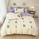 New Printed Duvet Cover with Bed Sheets and Pillowcases, Unfilled Washed Cotton, Full Size Light Luxury Home Bedding Set