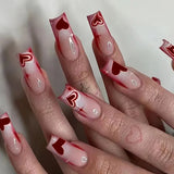 24Pcs Mid-length Ballet False Nails Red Love Pattern Design Press on Nails Simple Wearable Finished Coffin Fake Nail Tips