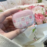 Sweet Pink Strawberry Grid  Pattern Cute Transparent Fruit Pendant Earphone Protection Case For AirPods 1 2 3 4 Pro 2 Soft Cover