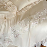 1000TC Egyptian Cotton Flowers Embroidery Lace Ruffles Princess Bedding Set Duvet Cover Flat/Fitted Bed Sheet Pillowcases 4Pcs