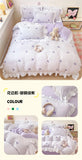 French Princess Lace Ruffles Bedding Set Washed Cotton Skin-friendly Duvet Cover Set with Sheet Soft Printed Flowers Quilt Cover
