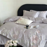Premium 600TC Egyptian Cotton Luxury Flowers Butterfly Embroidery Pink Bedding Set Duvet Cover Flat/Fitted Sheet Pillowcase 4Pcs