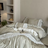 Vintage Embossed Jacquard Large Lace Ruffles Bedding Set 1000TC Egyptian Cotton Duvet Cover Flat/Fitted Sheet Pillowcases 4Pcs