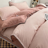3pcs Solid Color High Quality Duvet Cover Set Luxury Purple Comforter Cover with 2 Pillowcases Triangle Sewn Edge Design Bedding