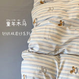 Knitted Class A Bedding Set Floral Style Bed Linen Set Soft Double Yarn Four-Piece Set Quilt Cover Set Bed Sheets Gift for Home