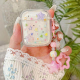 Colorful Stars Transparent Case For AirPods 4 Pro 1 2 3 Pro2 Air Pods Soft Earbuds Earphone Protective Cover with Keychain funda