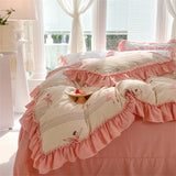 Fashion Flower Bedding Set Bed Sheet Cute Princess AB Double Sided Ruffle Flower Quilt Cover Pillowcase Bedclothes Home Textiles