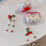 Cute Fresh 3D Cherry Soft TPU Earphone Case For Airpods 4 Pro 2 2nd Generation Air Pods 3 1 3rd Gen Cover With Pearl Bracelet