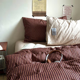 Simple Striped Bedding Set Washable Cotton Dark Gray Quilt Cover With Pillowcases Bed Sheet Set Skin-Friendly Soft Single Twin