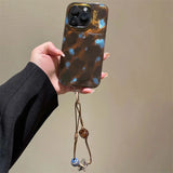 Whirlpool Pattern IND Retro Blue Brown Blended Phone Case with Hanging Rope for iPhone 11 12 13 14 15 16 17 Pro Max