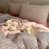 Nordic Bedding Set Pure Cotton Striped Duvet Cover Set Soft Flat Sheet Single Queen Size Double Bed Sheet Set For Bedroom Decor