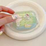 Grass dog cat flower cute clear capa for airpods 1 2 3 4 pro 2 bluetooth earphone case with decorate keyrchain soft lovely funda