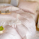 Vintage Jacquard Lace Ruffles Wedding Bedding Set Lyocell Cotton Soft Silky Duvet Cover Set Bed Sheet Fitted Sheet Pillowcases