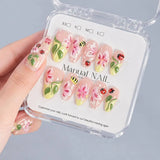 10Pcs Gradient Art Ladybug Flower Press On Nail Glossy Design Ladybug Flower Fake Nail Casual Look Ladybug Flower False Nail
