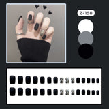 24Pcs/Set Frosted Smoke Black Ripple Wearing Fake Nails Piece Finished Nail Sticker Seamless Removable Full Coverage False Nails