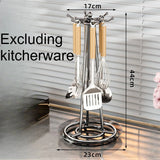 Upgraded kitchen rotary spatula rack bolded storage stable and enlarged storage rack with water tray