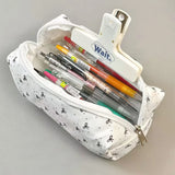 1 Beautiful Canvas Pencil Pouch, Creative Bow Pattern Zipper Pencil Pouch and Desk Organizer, Essential School Supplies