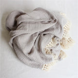 Cotton Muslin Swaddle Blankets for Newborn Baby Tassel Receiving Blanket New Born Swaddle Wrap Infant Sleeping Quilt Bed Cover