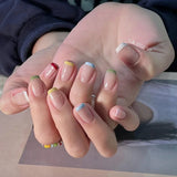 10Pcs Sweet Summer Handmade Press on Nails Full Cover Rhinestone Colorful Design French Ballerina Manicure False Nails Tips Art