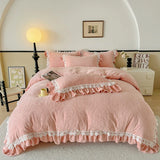 Luxury Thickened Carved Velvet Lace Ruffles Princess Bedding Set Queen King Size Plush Duvet Cover Bed Sheet Pillowcase
