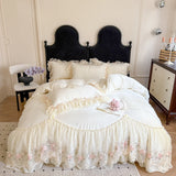 4Pcs Korean Princess Style Cotton 100% Bedding Luxury Duvet Cover 200x230 220x240 Four Seasons 2025 New Heart-Shaped Lace