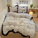 New French Lace Wash Quilt Cover Korean-style Romantic Herben-style Black Print Four-piece Set Skin Friendly Bedding Set