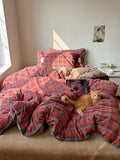 Retro Plaid Thi Warm Milk Velvet Four Piece Set Double Sided Coral Fce Bedding Covers for Girls Heartfelt Design
