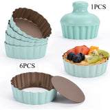 6PCS Mini Round Tart Pan with Removable Bottom and 1 Tart Tamper Set Nonstick for Baking Cupcake Muffin Cakes and Desserts Tools