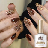 10ml Leopard Cat Magnetic Eye Gel Nail Polish Autumn Night Coffee Brown Glass Beads Soak Off UV LED Manicure Nail Ar