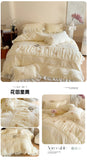 Korean Princess Style Lace Ruffles Wedding Bedding Set Soft Rose Flowers Four-Piece Set Duvet Cover Bed Sheet Pillowcase 4Pcs