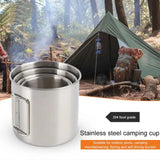 250/350/500ML  Camping Cup Portable Carabiner S Outdoor Water  Mug with Foldable Handle Kitchen DrinkwareStainless Steel