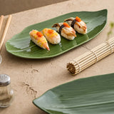 Japanese Bamboo Leaf Shaped Ceramic Tableware Rectangular Sashimi Sushi Plate Home Kitchen Accessories for Plates and