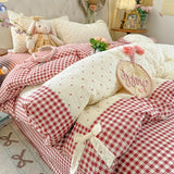 3/4Pcs Bedding Set Plaid Polka Dot Cotton Bedding Princess-Style For Home Double Bed Duvet Cover Bed Sheets With Pillowcase