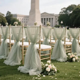 50-10pieces 200x75cm gauze Chair Back Veil Wedding Chair Sashes Wedding Chair Bows Covers Ribbon Party XMS Aisle Chair Decor