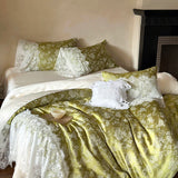 Vintage French Jacquard Lace Patchwork Bedding Set Lyocell Soft Silky Cooling Duvet Cover Flat/Fitted Bed Sheet Pillowcases 4Pcs