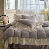 Vintage French Lace Ruffles 100% Cotton Double Yarn Soft Comfortable Bedding Set Duvet Cover Bed Sheet/Fitted Sheet Pillowcases