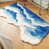 Creative Wave Rug High-Quality Flocking Antislip Carpet for Bathroom Ocean Tufted Carpet Fluffy Thickening Bedroom Bedside Rug