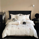 4Pcs Luxury Vintage Rose Flowers Embroidery Bedding Set 1000TC Egyptian Cotton Duvet Cover Bed Sheet Fitted Sheet Pillowcases